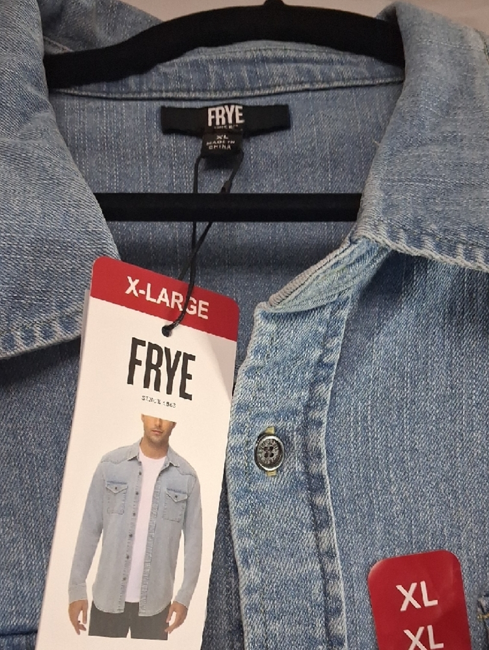 FRYE Light Wash Denim Western Shirt - Picture 2 of 9